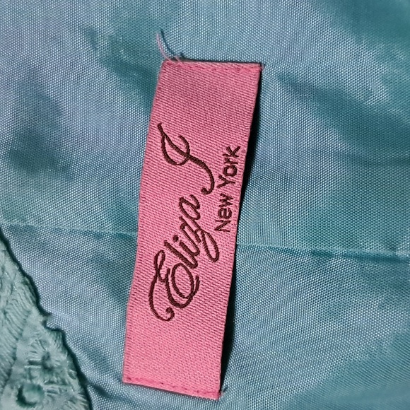 Eliza J Teal One Shoulder Ruffled Eyelet Sheath Midi Dress With Pockets, Size 6 - Picture 8 of 10